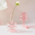 Flores de vidrio de cristal rosa jarrón